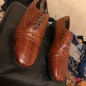 Stacy Adams Santana Cognac Genuine Snake Skin & Leather Dress Shoe Men's 11